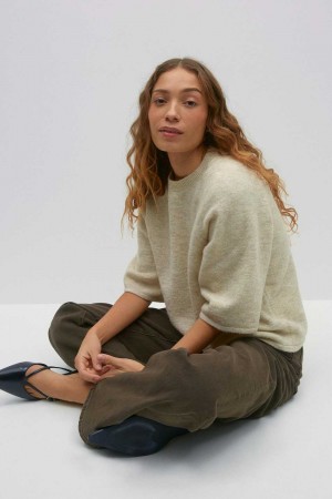 Women Gina Tricot Oversized Knitted Sweaters Beige | 53TKIDZGA