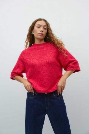 Women Gina Tricot Oversized Knitted Sweaters Red | 62BWVJXEY