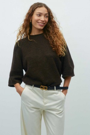 Women Gina Tricot Oversized Knitted Sweaters Brown | 98ITARMVH
