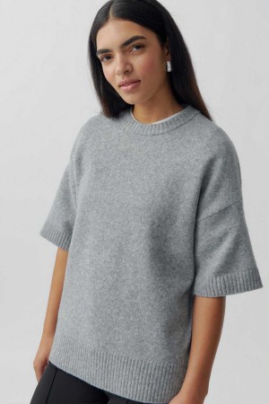 Women Gina Tricot Oversized Knitted Sweaters Grey | 59IGSQLCX