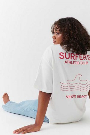 Women Gina Tricot Oversized Print T Shirts White | 35UKONHSL