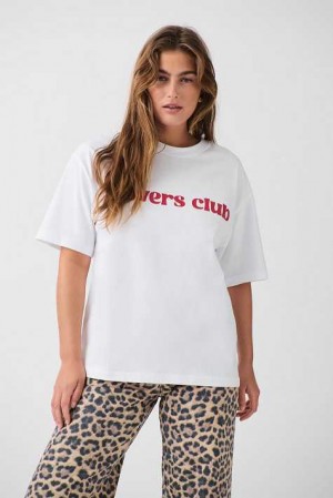Women Gina Tricot Oversized Print T Shirts White | 57RUSFXYM