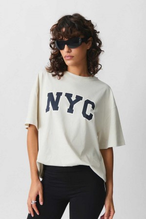 Women Gina Tricot Oversized Printed T Shirts White | 98SQVEZCI