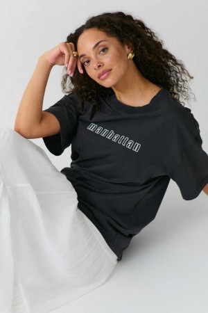 Women Gina Tricot Oversized Printed T Shirts Black | 32FHYQAKT