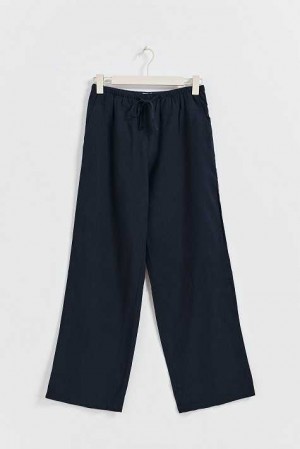 Women Gina Tricot Petite Linen Blend Trousers Blue | 41WHZGDYU
