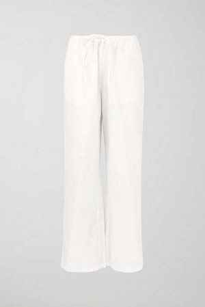 Women Gina Tricot Petite Linen Blend Trousers White | 19QAHUCTR