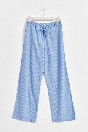 Women Gina Tricot Petite Linen Blend Trousers Blue | 89BRMNIYP