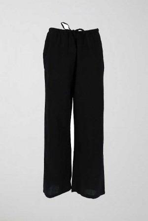 Women Gina Tricot Petite Linen Blend Trousers Black | 47KEDIZAS