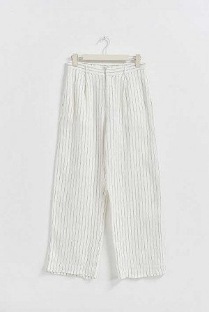 Women Gina Tricot Petite Linen Trousers White | 98FQMOPGU