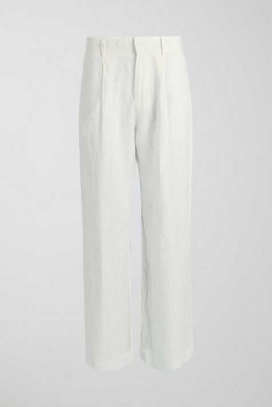 Women Gina Tricot Petite Linen Trousers White | 54VTWHKPO