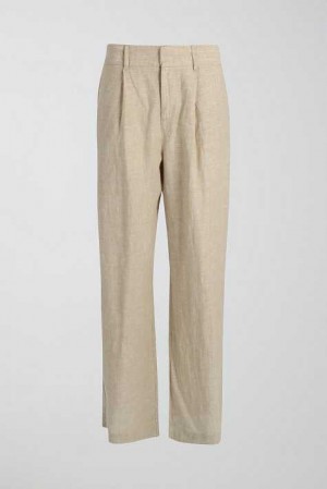 Women Gina Tricot Petite Linen Trousers White | 25QLMXERF