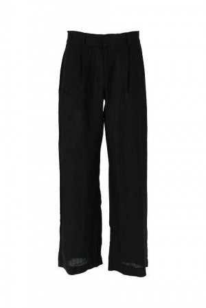 Women Gina Tricot Petite Linen Trousers Black | 09OEKGAMT