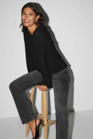 Women Gina Tricot Pleated Blouse Black | 30QPYZLUI