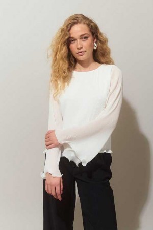 Women Gina Tricot Pleated Blouse White | 92EVYDLCJ