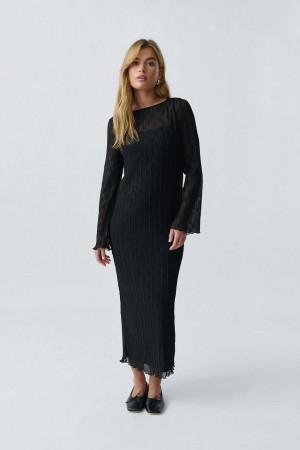 Women Gina Tricot Pleated Dress Black | 07MAKGBHQ