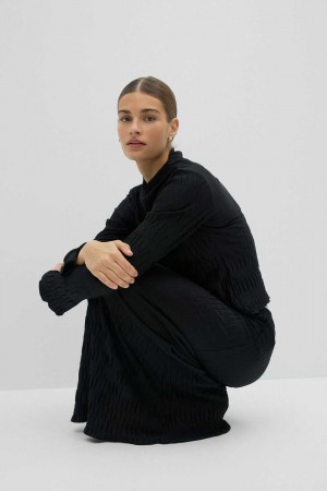 Women Gina Tricot Pleated Funnel Neck Top Black | 75KYJMAGR