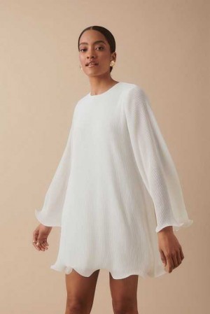 Women Gina Tricot Pleated Wave Edge Mini Dress White | 70EKHWRSX