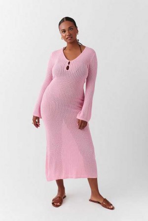 Women Gina Tricot Pointelle Knit Dress Pink | 30THFBRDX