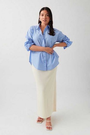 Women Gina Tricot Poplin Shirts Blue | 31JXIZUVK