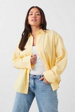 Women Gina Tricot Poplin Shirts Yellow | 07QMETGDL