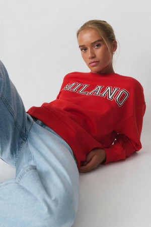 Women Gina Tricot Printed Sweaters Red | 58KDXBZOT