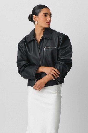 Women Gina Tricot Pu Biker Jacket Black | 42HDGBCZE