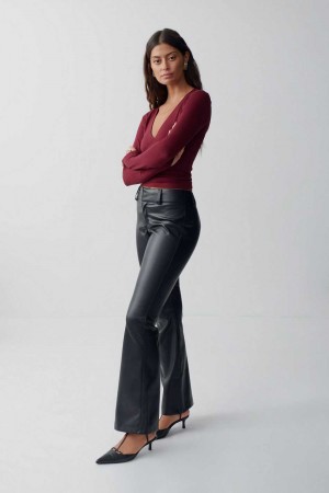 Women Gina Tricot Pu Bootcut Trousers Black | 16PVDBYKQ