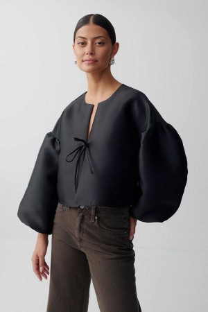 Women Gina Tricot Puff Sleeve Blouse Black | 32YGBJSOA