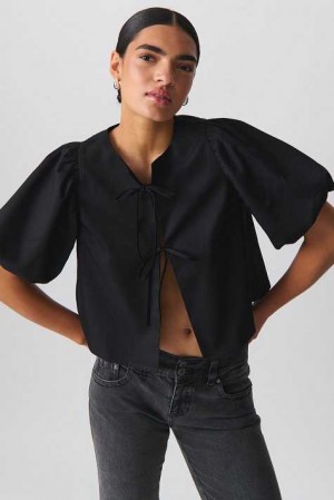Women Gina Tricot Puff Sleeve Blouse Black | 94DNHEWVL