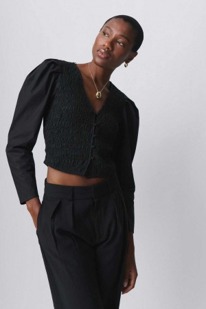Women Gina Tricot Puff Sleeve Blouse Black | 53HJEGXSL