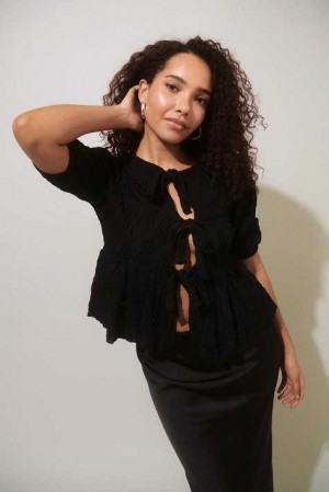 Women Gina Tricot Puff Sleeve Blouse Black | 60NTGJAIU