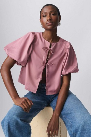 Women Gina Tricot Puff Sleeve Blouse Pink | 38IAMRLPF