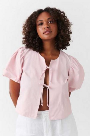 Women Gina Tricot Puff Sleeve Blouse Pink | 85BIJNYCG