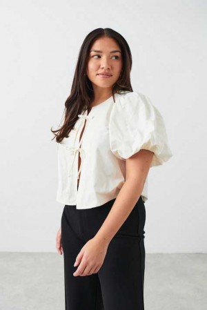 Women Gina Tricot Puff Sleeve Blouse White | 23RGYNUFA