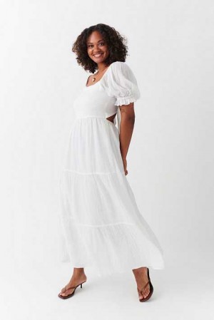 Women Gina Tricot Puff Sleeve Dress White | 76ROUQMHI
