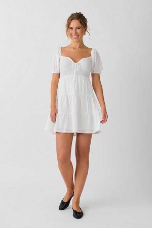 Women Gina Tricot Puff Sleeve Mini Dress White | 64FTAKLOU