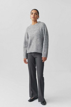 Women Gina Tricot Relaxed Bootcut Trousers Grey | 04QKYINUV