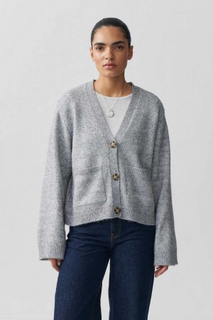 Women Gina Tricot Relaxed Knitted Cardigan Grey | 39JBQEVSI