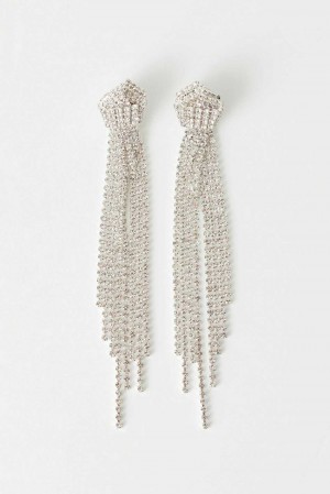 Women Gina Tricot Rhinestone Earrings Grey | 40QGRDCOZ