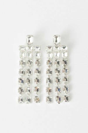 Women Gina Tricot Rhinestone Earrings Silver | 29XGKMZYP