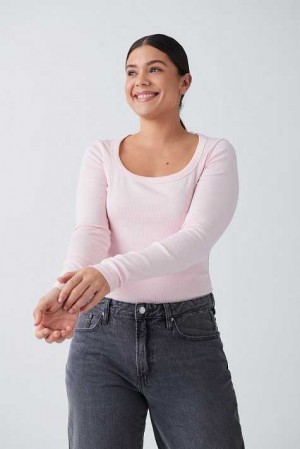Women Gina Tricot Rib Long Sleeve Top Pink | 81OWLMQCN