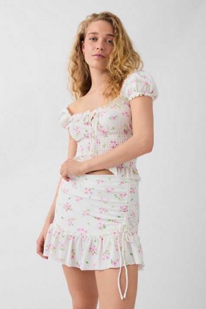 Women Gina Tricot Ruched Frill Mini Skirts White | 97DKPVULH