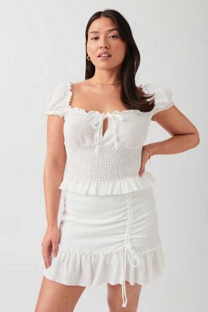 Women Gina Tricot Ruched Frill Mini Skirts White | 82RJQLZVK