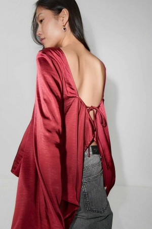 Women Gina Tricot Satin Blouse Red | 84ARJZCFH