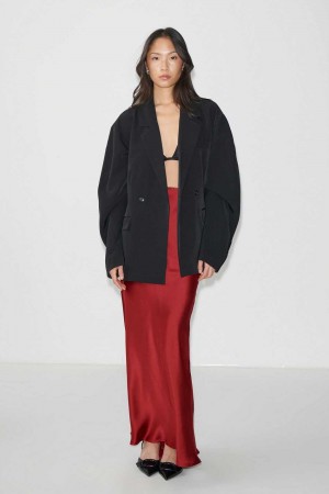 Women Gina Tricot Satin Maxi Skirts Red | 60BEUIWFC