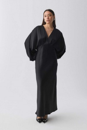 Women Gina Tricot Satin Midaxi Dress Black | 79OKHVFZB