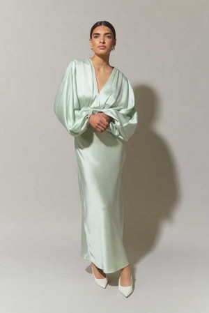 Women Gina Tricot Satin Midaxi Dress Green | 01VBJFDXY