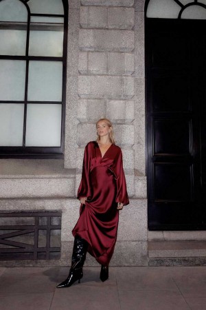Women Gina Tricot Satin Midaxi Dress Red | 23XLKPRFB