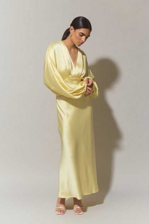 Women Gina Tricot Satin Midaxi Dress Yellow | 54WTCKFOM