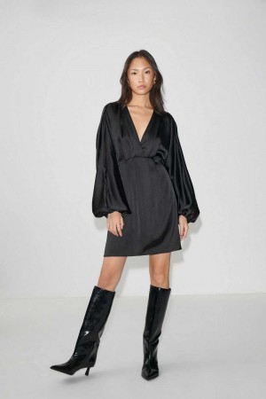 Women Gina Tricot Satin Mini Dress Black | 42EBVNUMW